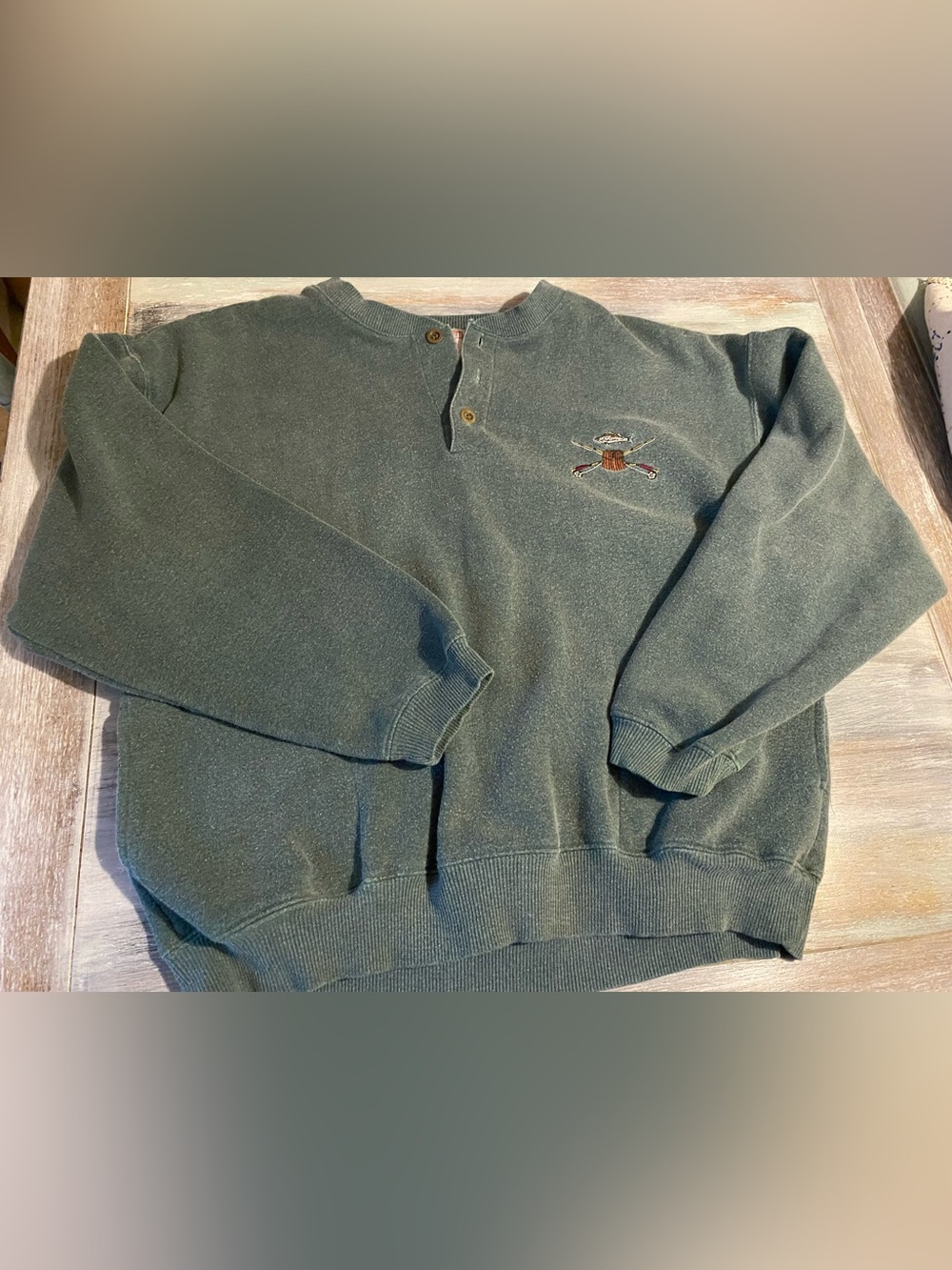 John Ashford Sport vintage sweatshirt large embroidered fishing design green